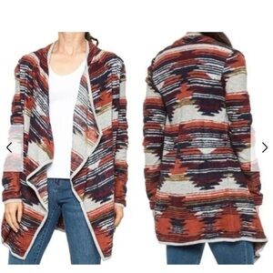 Lucky Brand Aztec Print Southwestern BOHO Lightweight Cozy Cardigan Sweater